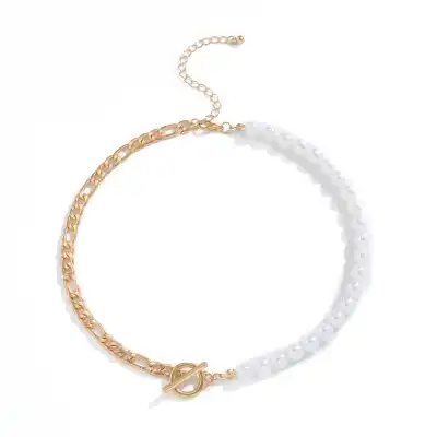 Women Retro Alloy Pearl Pendant Necklace with Cross Chain