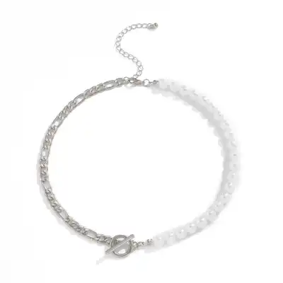 Women Retro Alloy Pearl Pendant Necklace with Cross Chain