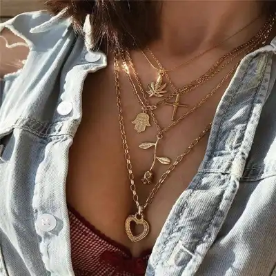 Women Retro Alloy Multilayer Chain Necklace