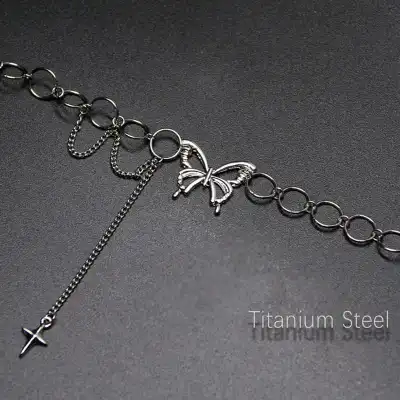 Women Minimalist Butterfly Design Pendant Necklace Stainless Steel