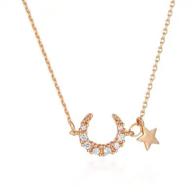 Women Minimalist Moon And Star Design Copper Necklace