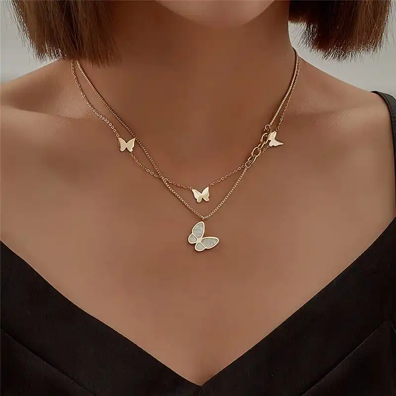 Women Minimalist Butterfly Design Multilayer Chain Necklace