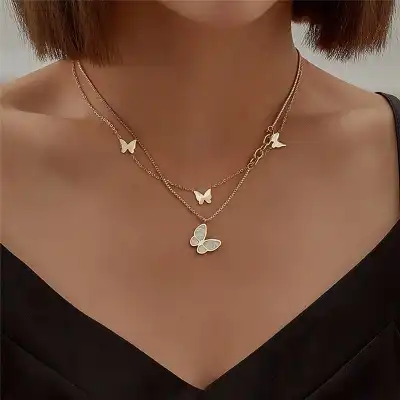 Women Minimalist Butterfly Design Multilayer Chain Necklace