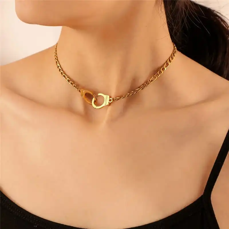 Women Handcuffs Design Titanium Steel NK Chain Choker Necklace