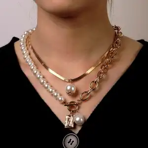 Women Baroque Pearl Decorative Necklace Set 2pcs