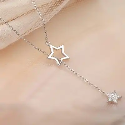 Women Minimalist Pentagram Star Design Copper Necklace with Cross Chain