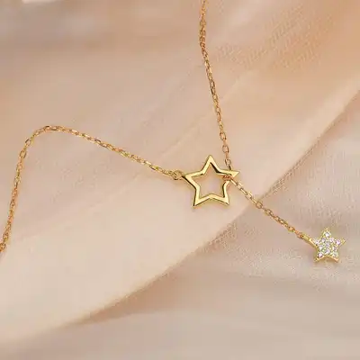 Women Minimalist Pentagram Star Design Copper Necklace with Cross Chain