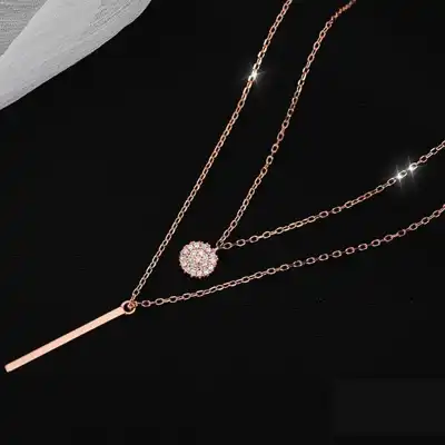 Women Copper Minimalist Geometric Double-layer Necklace Cross Chain
