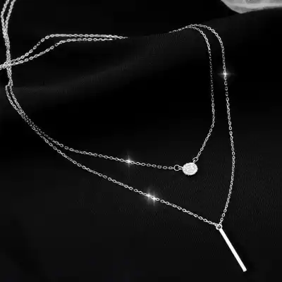 Women Copper Minimalist Geometric Double-layer Necklace Cross Chain