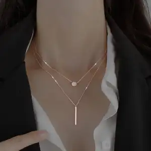 Women Copper Minimalist Geometric Double-layer Necklace Cross Chain