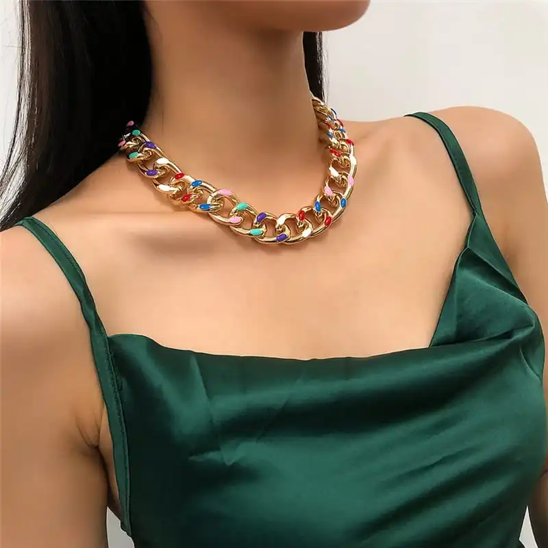Women Hip Hop Geometric Bamboo Chain Necklace Aluminum