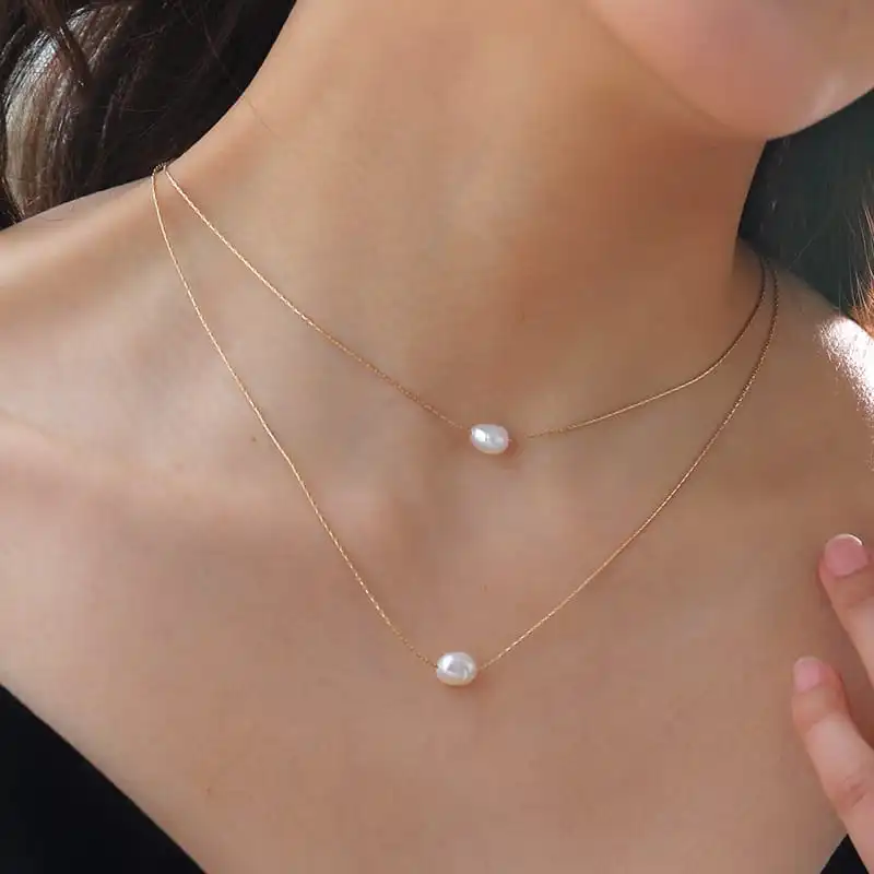 2pcs/set Women Minimalist Geometric Bamboo Chain Pearl Pendant Necklace Set