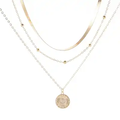 Simple Rhinestone Pendant Multi-layer Necklace for Women Alloy Geometric