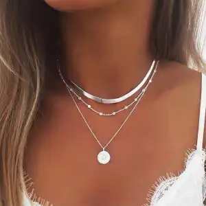 Simple Rhinestone Pendant Multi-layer Necklace for Women Alloy Geometric