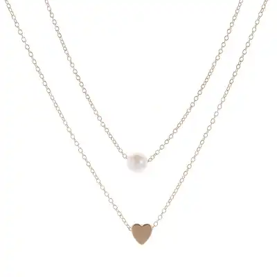 Fashion Women's Pearl Heart Pendant Geometric Design Alloy Necklace