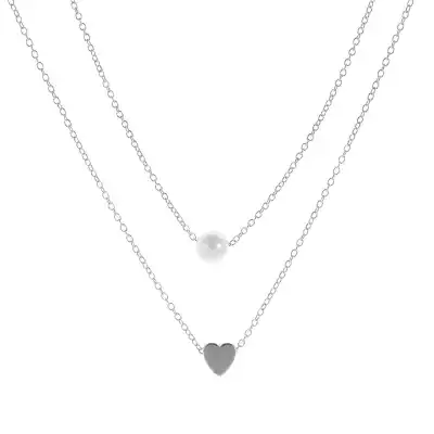 Fashion Women's Pearl Heart Pendant Geometric Design Alloy Necklace