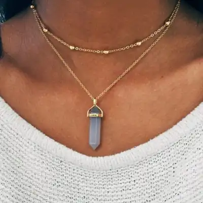 Fashion Crystal Pendant Geometric Multilayer Necklace