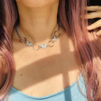 Fashion Butterfly Shape Rhinestone Decoration Women's Alloy Necklace