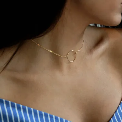 Fashion Geometric Ring Design Alloy Necklace for Women with Extension Chain 51-80cm