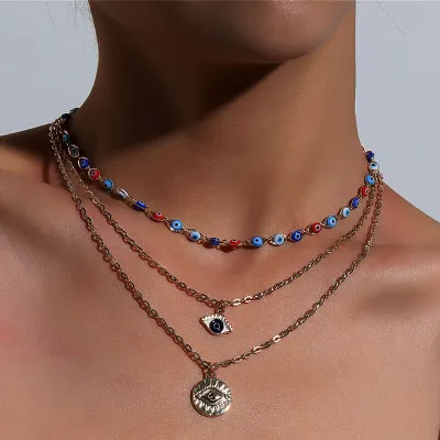Women Unique Design Alloy Multilayer Chain Pendant Necklace