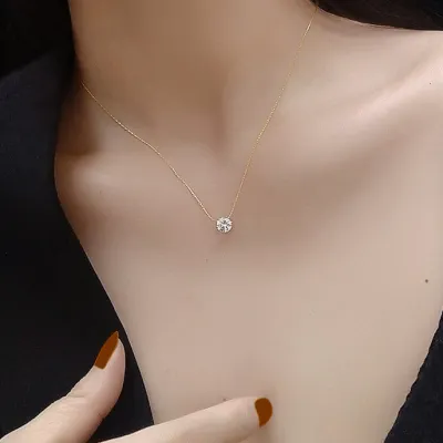 Women's Elegant Titanium Steel Zircon Pendant Thin Necklace
