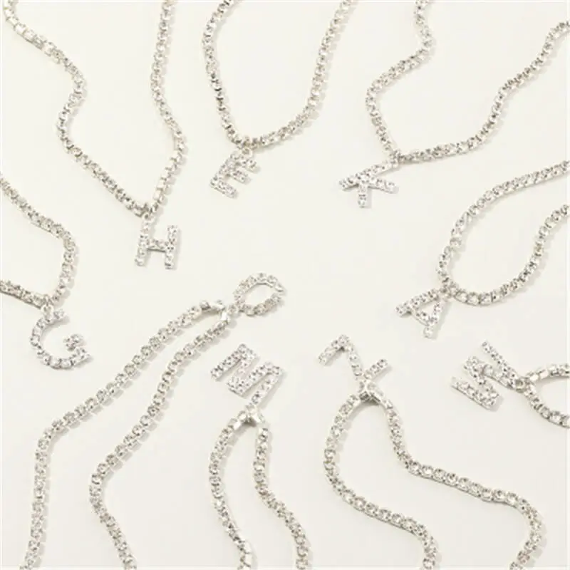 Fashion 26 English Letters Alphabet Pendant Full Rhinestone Necklace for Women
