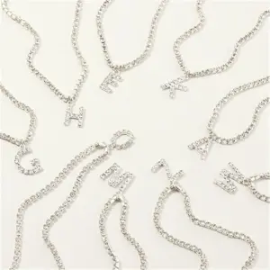 Fashion 26 English Letters Alphabet Pendant Full Rhinestone Necklace for Women