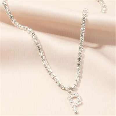 Fashion 26 English Letters Alphabet Pendant Full Rhinestone Necklace for Women
