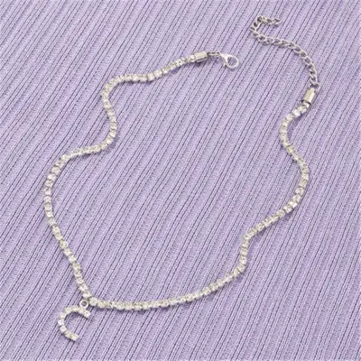 Fashion 26 English Letters Alphabet Pendant Full Rhinestone Necklace for Women