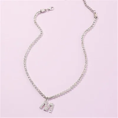 Fashion 26 English Letters Alphabet Pendant Full Rhinestone Necklace for Women