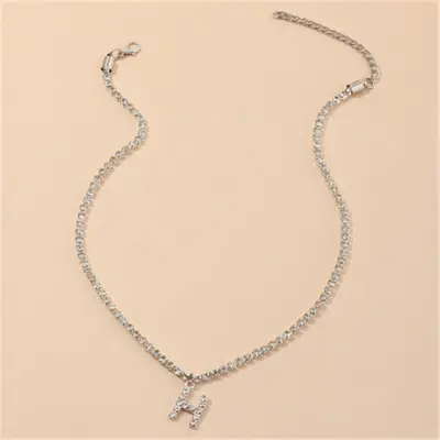 Fashion 26 English Letters Alphabet Pendant Full Rhinestone Necklace for Women
