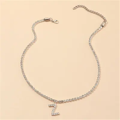 Fashion 26 English Letters Alphabet Pendant Full Rhinestone Necklace for Women
