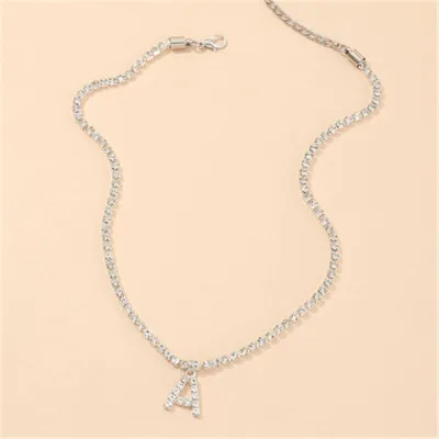 Fashion 26 English Letters Alphabet Pendant Full Rhinestone Necklace for Women
