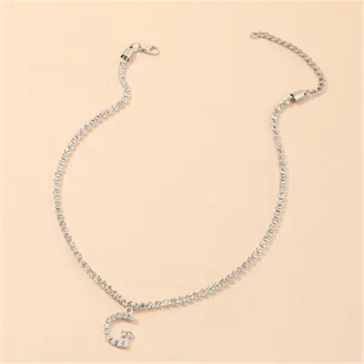 Fashion 26 English Letters Alphabet Pendant Full Rhinestone Necklace for Women