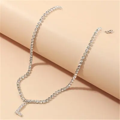 Fashion 26 English Letters Alphabet Pendant Full Rhinestone Necklace for Women