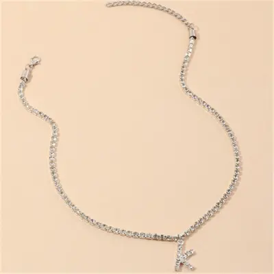 Fashion 26 English Letters Alphabet Pendant Full Rhinestone Necklace for Women
