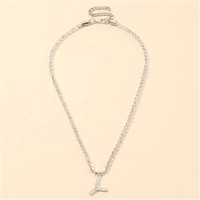 Fashion 26 English Letters Alphabet Pendant Full Rhinestone Necklace for Women