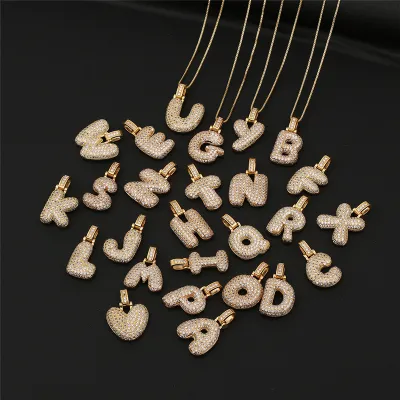 Creativity 26 Alphabet English Letter Pendant Zircon Decorative Necklace For Unisex