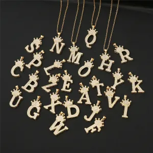 Hip-hop Style 26 Alphabet Letter Pendant Micro Inlay Zircon Necklace