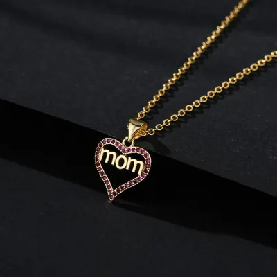 Mom Letter Design Rhinestone Geometry Decorative Necklace for Women