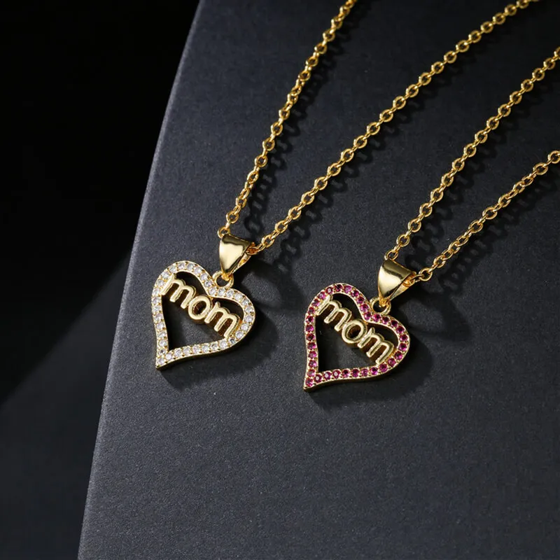 Mom Letter Design Rhinestone Geometry Decorative Necklace for Women