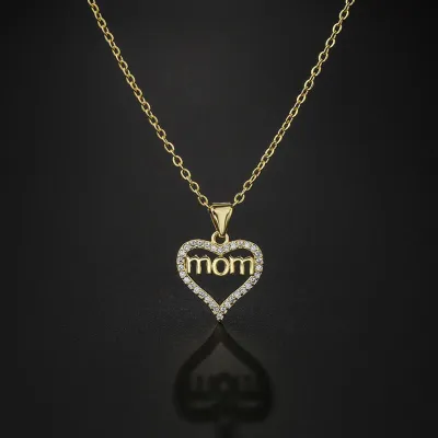 Mom Letter Design Rhinestone Geometry Decorative Necklace for Women