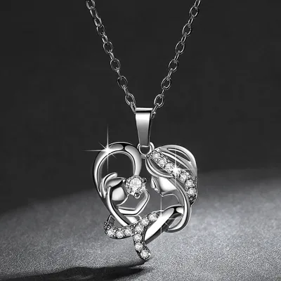 Women's Heart Shaped Pendant Copper Zircon Necklace Simple Design 51-80cm