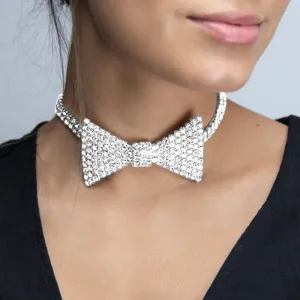 Women Shiny Full Rhinestone Decorative Butterfly Choker Necklace