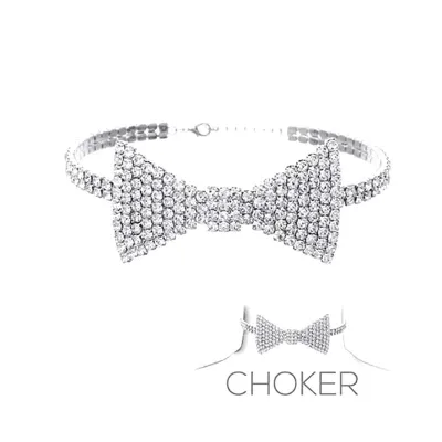 Women Shiny Full Rhinestone Decorative Butterfly Choker Necklace