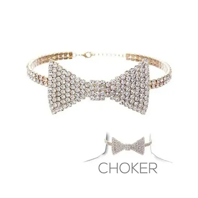 Women Shiny Full Rhinestone Decorative Butterfly Choker Necklace