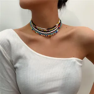 7pcs/set Women Bohemia Style Geometric Beads Ball Chain Choker Set