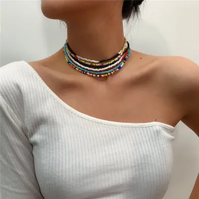 7pcs/set Women Bohemia Style Geometric Beads Ball Chain Choker Set