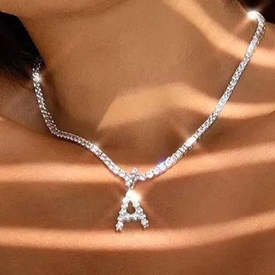 Fashion 26 Alphabet Letter Design Shining Rhinestone Decorative Pendant Necklace