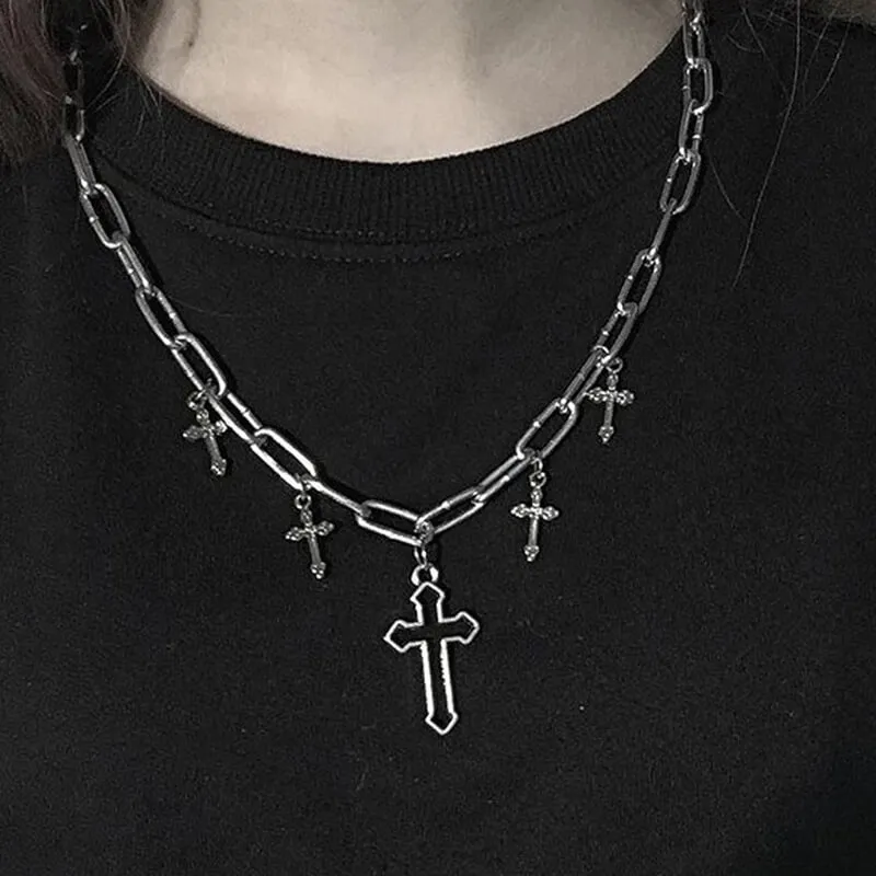 Women Hip Hop Style Cross Design Necklace Alloy